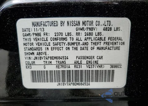 2014 Infiniti Q50 Base from USA, damaged, VIN JN1BV7AP8EM684524